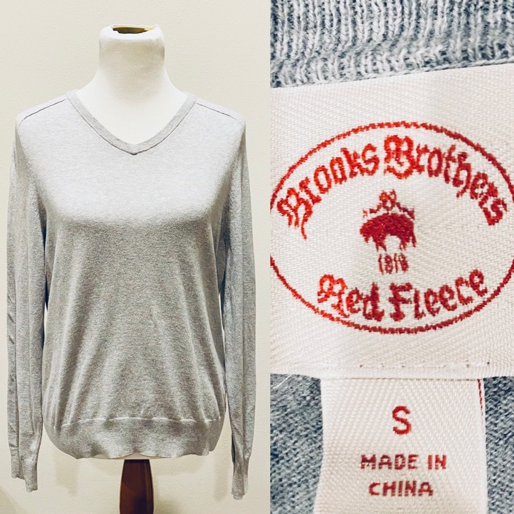brooks brothers red fleece gray sweater size small.